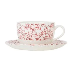 Comptoir De Famille Tasse Et Sous-tasse En Faïence Bordeaux - P'tites Fleurs