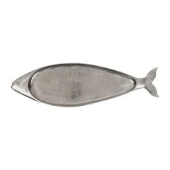 Côté Table Plat Poisson Ocean Gris Argente 59x17cm En Aluminium Et Nickel