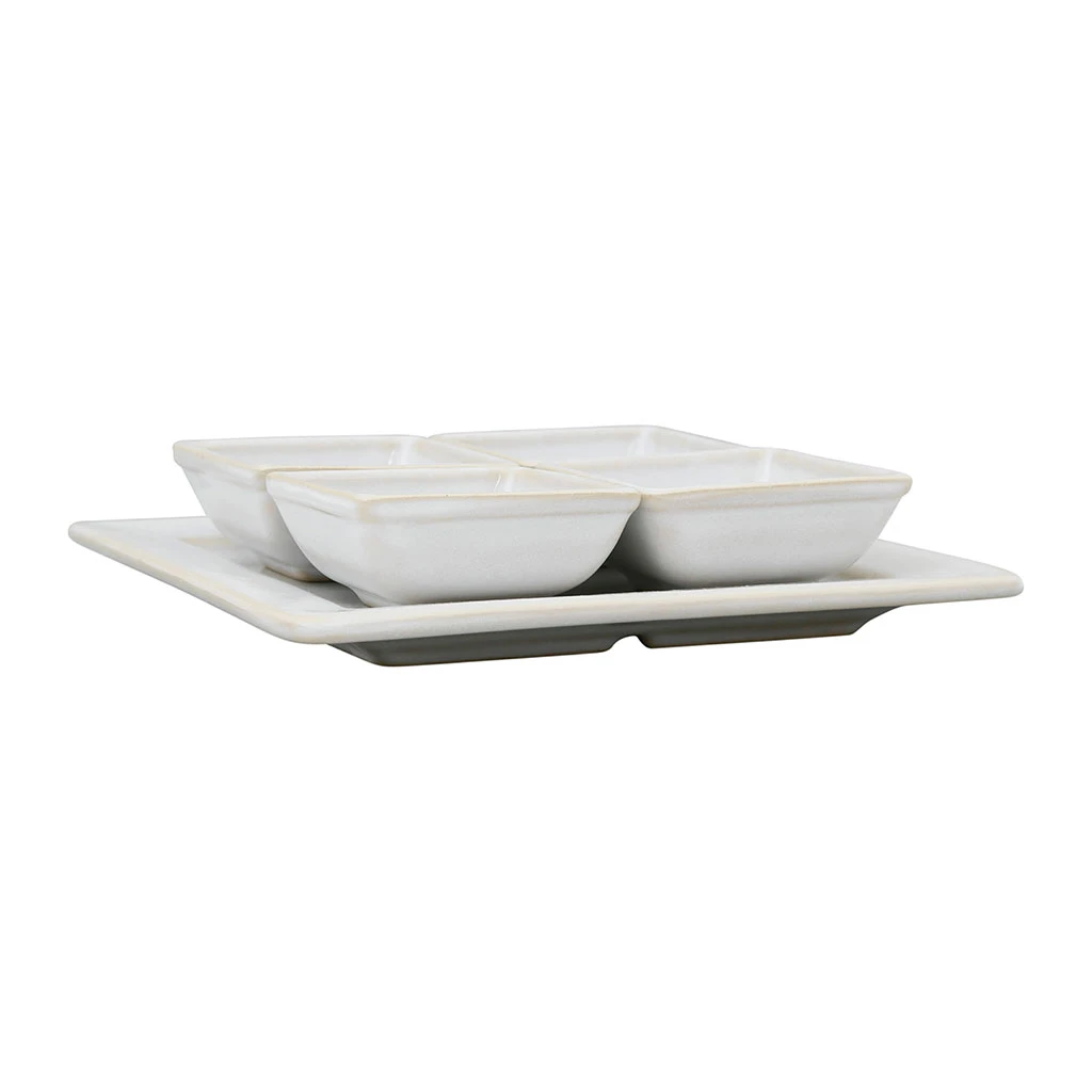 Côté Table Lot De 4 Coupelles Avec Plat En Grès Réactif Blanc - Flore 5 Côté Table Lot De 4 Coupelles Avec Plat En Grès Réactif Blanc - Flore – Image 3
