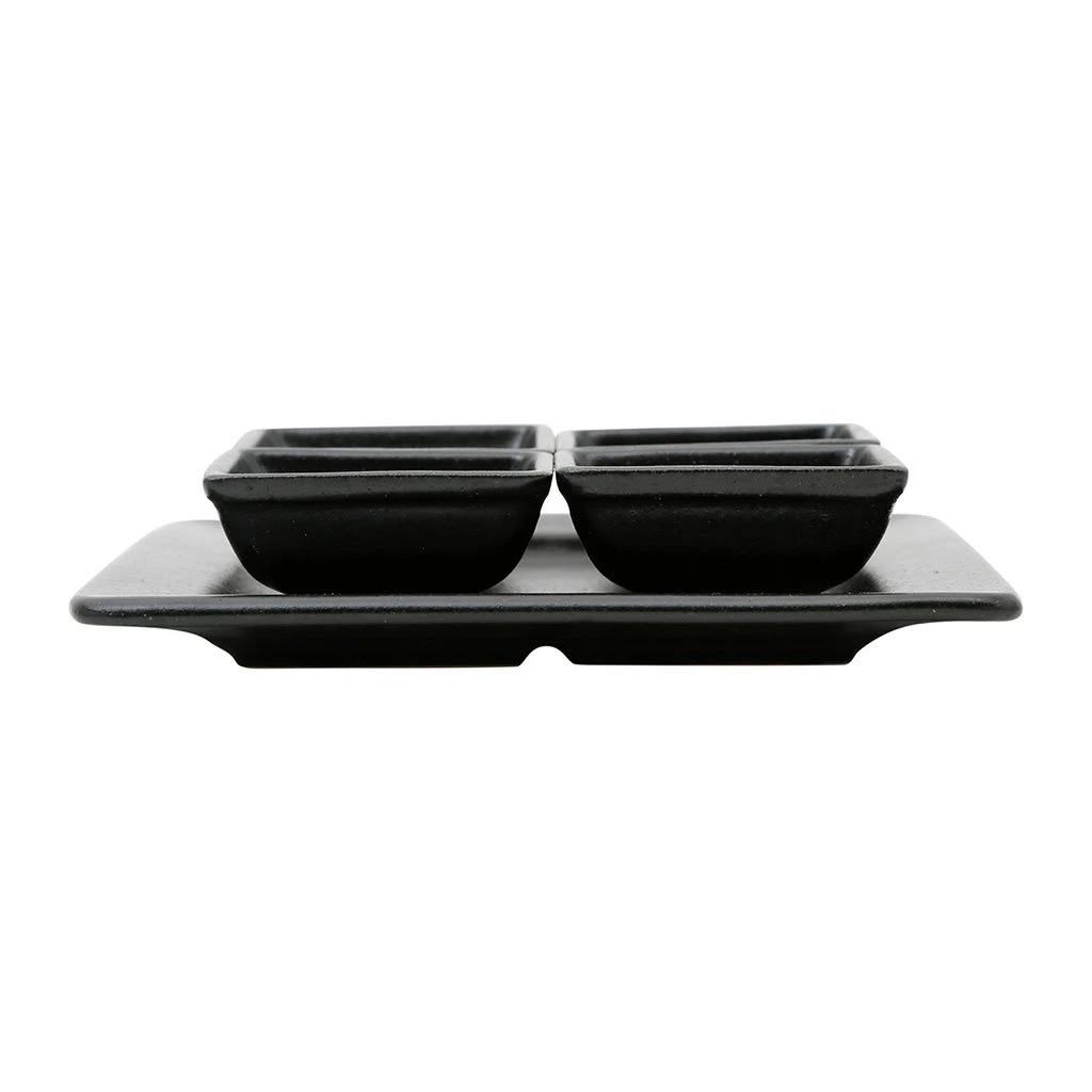 Côté Table Lot De 4 Coupelles Avec Plat En Grès Noir Mat - Flore 3 Côté Table Lot De 4 Coupelles Avec Plat En Grès Noir Mat - Flore