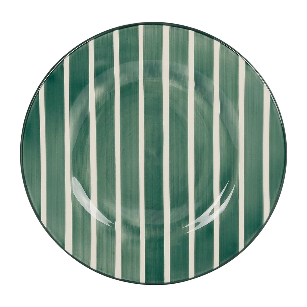 Côté Table Assiette Plate Rayée Sauge D28cm En Faience - Campagne 3 Côté Table Assiette Plate Rayée Sauge D28cm En Faience - Campagne