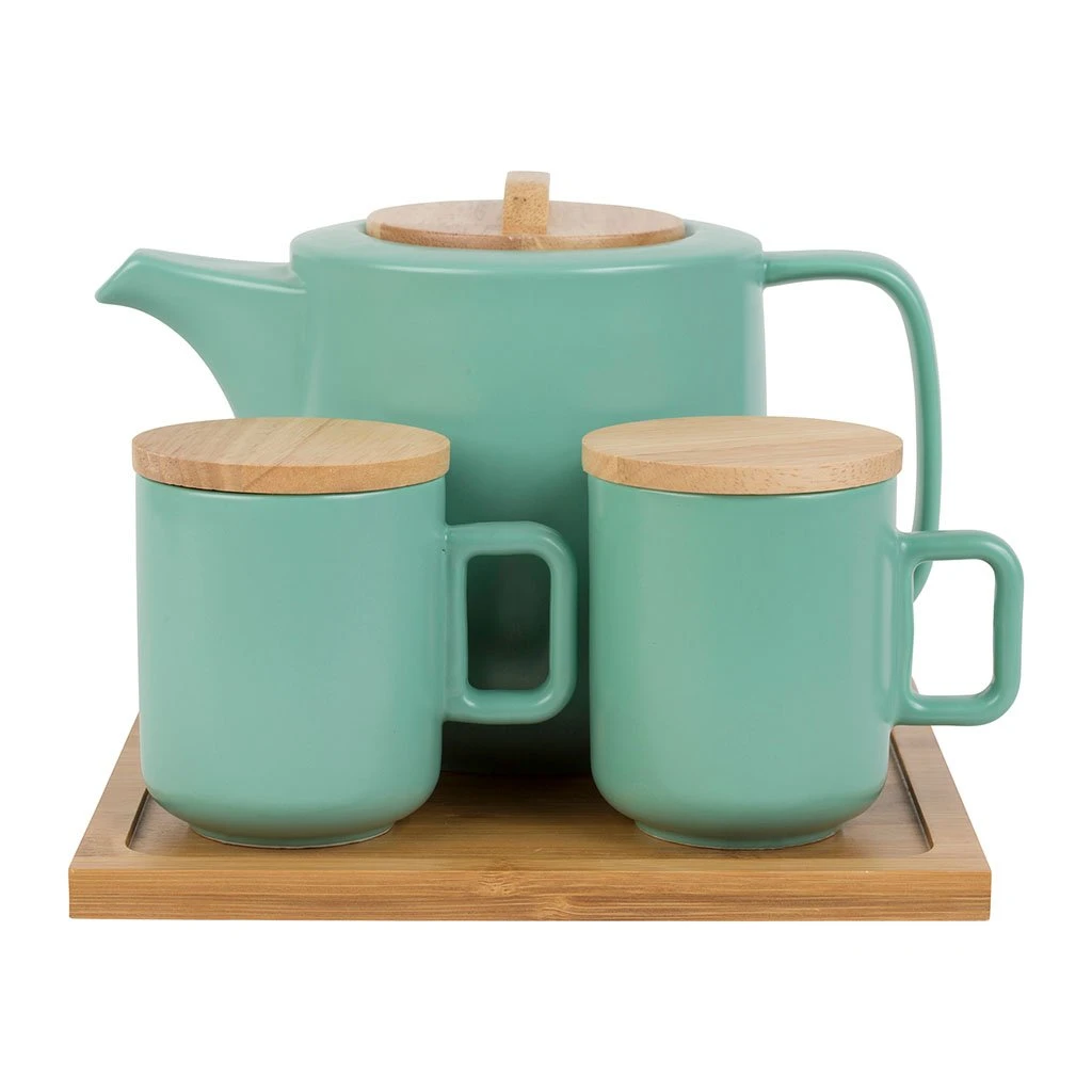 Jardin D'Ulysse Coffret Théière Avec 2 Mugs En Porceliane Vert D'eau Et Son Plateau - Eliska 3 Jardin D'Ulysse Coffret Théière Avec 2 Mugs En Porceliane Vert D'eau Et Son Plateau - Eliska