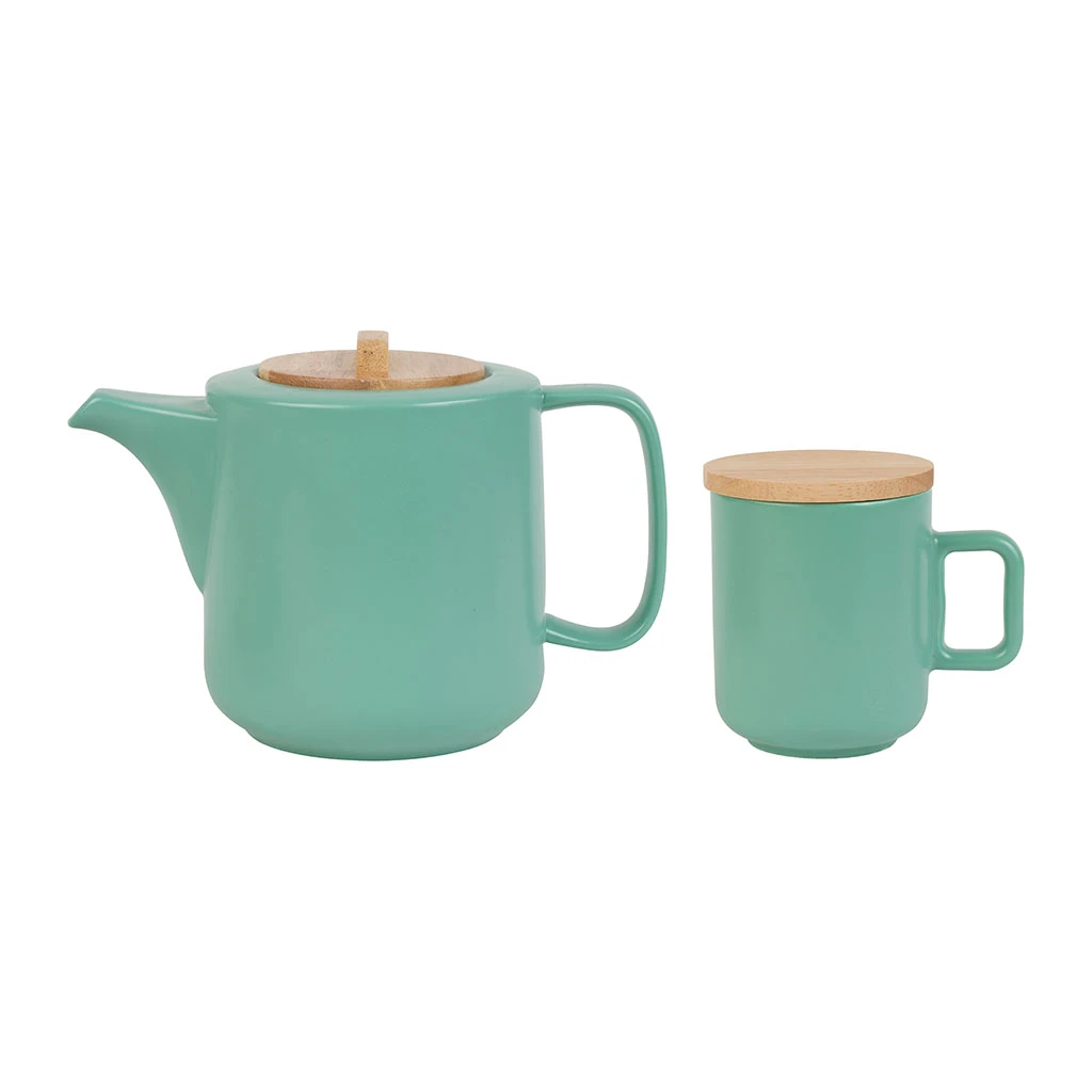 Jardin D'Ulysse Coffret Théière Avec 2 Mugs En Porceliane Vert D'eau Et Son Plateau - Eliska 4 Jardin D'Ulysse Coffret Théière Avec 2 Mugs En Porceliane Vert D'eau Et Son Plateau - Eliska – Image 2