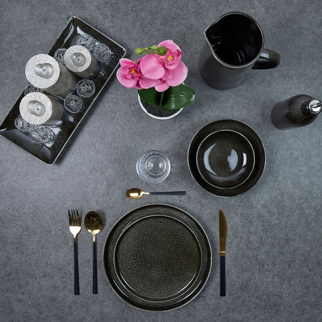 Home Déco Factory Assiette à Dessert En Grès Noir D20.5cm 5 Home Déco Factory Assiette à Dessert En Grès Noir D20.5cm – Image 3