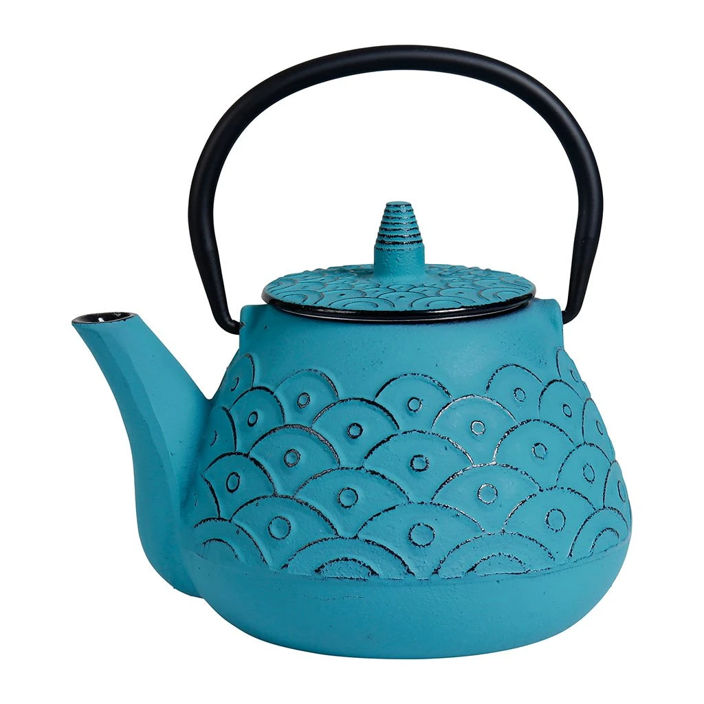 SEMA DESIGN Théière En Fonte Turquoise Et Anse Dorée - Vagues 3 SEMA DESIGN Théière En Fonte Turquoise Et Anse Dorée - Vagues
