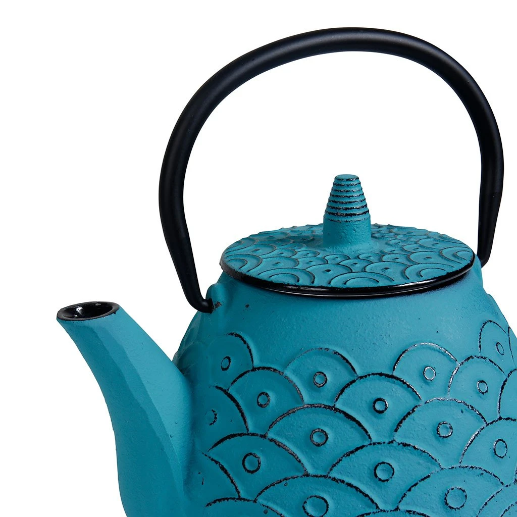 SEMA DESIGN Théière En Fonte Turquoise Et Anse Dorée - Vagues 5 SEMA DESIGN Théière En Fonte Turquoise Et Anse Dorée - Vagues – Image 3