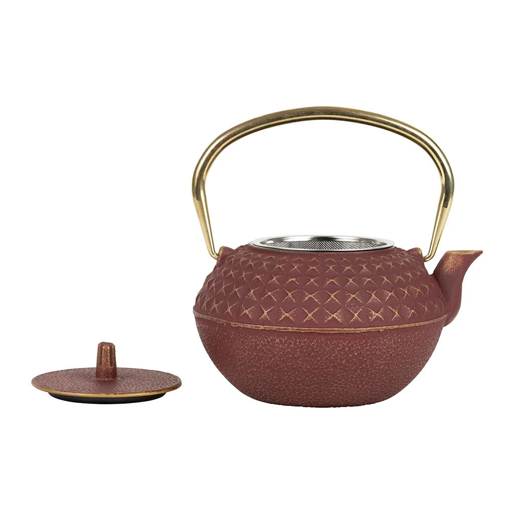 SEMA DESIGN Théière En Fonte Rouge Et Doré Avec Filtre - Tresse 4 SEMA DESIGN Théière En Fonte Rouge Et Doré Avec Filtre - Tresse – Image 2