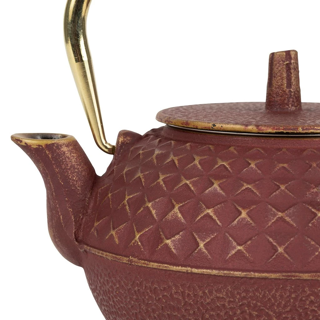 SEMA DESIGN Théière En Fonte Rouge Et Doré Avec Filtre - Tresse 5 SEMA DESIGN Théière En Fonte Rouge Et Doré Avec Filtre - Tresse – Image 3