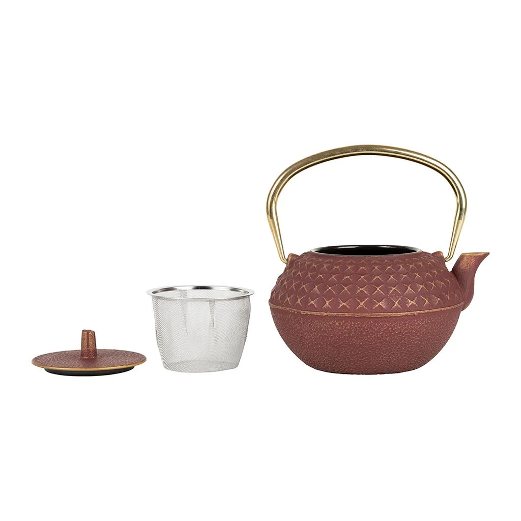 SEMA DESIGN Théière En Fonte Rouge Et Doré Avec Filtre - Tresse 7 SEMA DESIGN Théière En Fonte Rouge Et Doré Avec Filtre - Tresse – Image 5