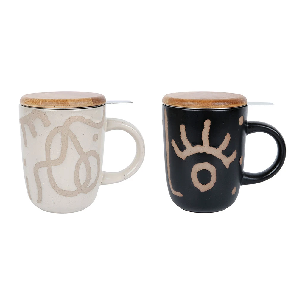 SEMA DESIGN Lot De 2 Tisanières Avec Filtre En Inox Visage Arty Noir Et Beige 42.5Cl - En Gres Et Acacia 3 SEMA DESIGN Lot De 2 Tisanières Avec Filtre En Inox Visage Arty Noir Et Beige 42.5Cl - En Gres Et Acacia