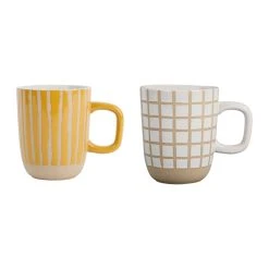 SEMA DESIGN Lot De 2 Mugs En Grès Jaune Et Blanc - Courba