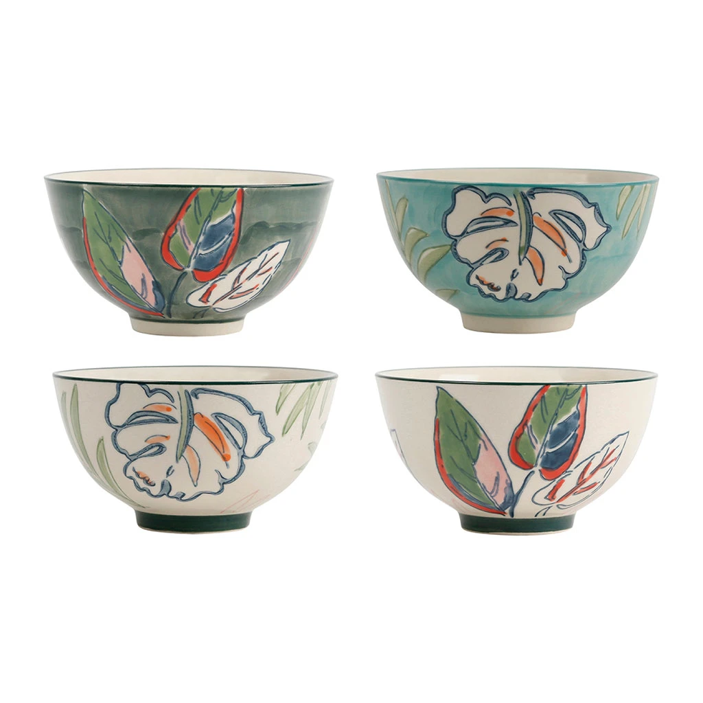 SEMA DESIGN Lot De 4 Bols En Grès Vert Et Blanc 30cl - Tropic'art 3 SEMA DESIGN Lot De 4 Bols En Grès Vert Et Blanc 30cl - Tropic'art