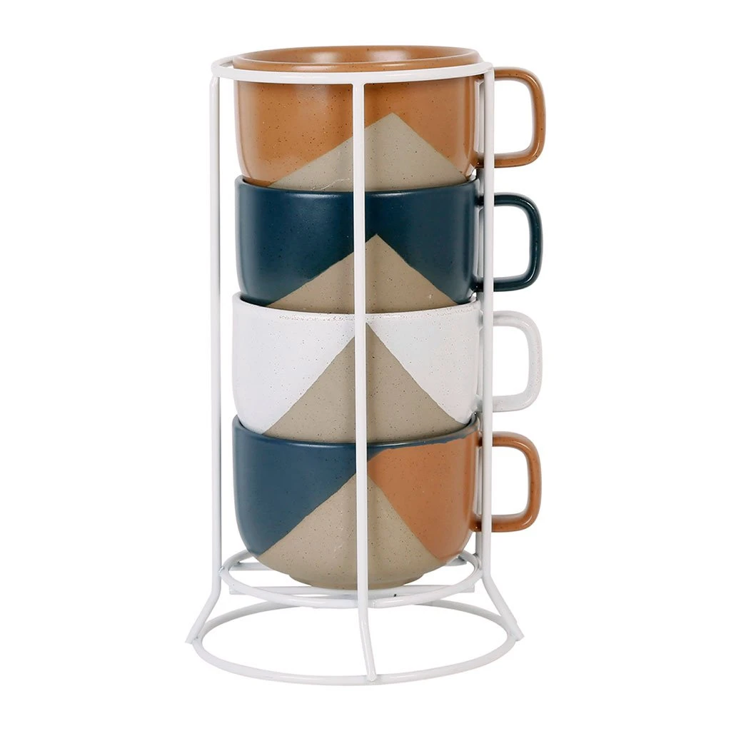 SEMA DESIGN Tasse à Thé Avec Support En Grès Indigo, Blanc Et Terracotta -courba 3 SEMA DESIGN Tasse à Thé Avec Support En Grès Indigo, Blanc Et Terracotta -courba