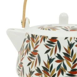 SEMA DESIGN Theiere En Porcelaine Blanc Et Feuille - Exaltation -Côté Table Store 76430 DET02 WEB