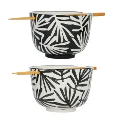 SEMA DESIGN Bols Baguettes (x2) Arty Folk Blanc Et Noir En Gres Et Bambou