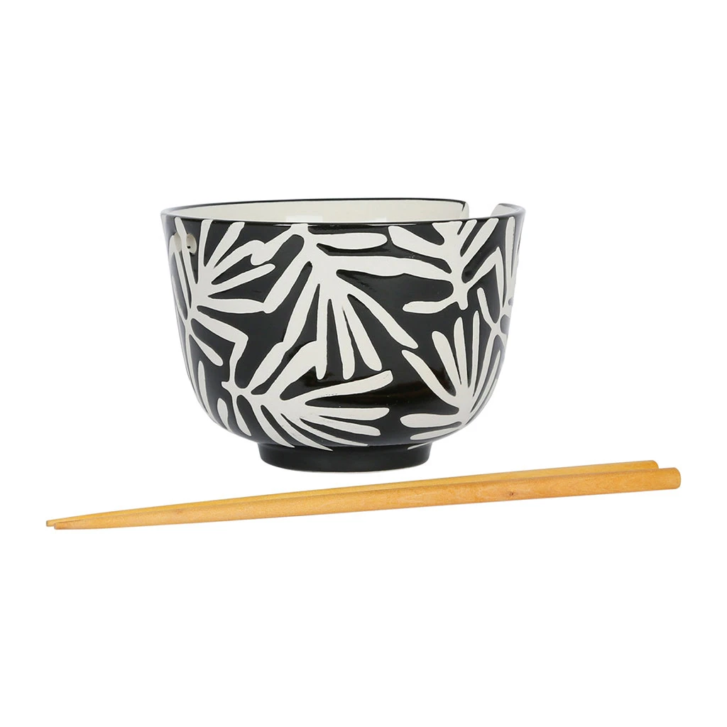 SEMA DESIGN Bols Baguettes (x2) Arty Folk Blanc Et Noir En Gres Et Bambou 4 SEMA DESIGN Bols Baguettes (x2) Arty Folk Blanc Et Noir En Gres Et Bambou – Image 2