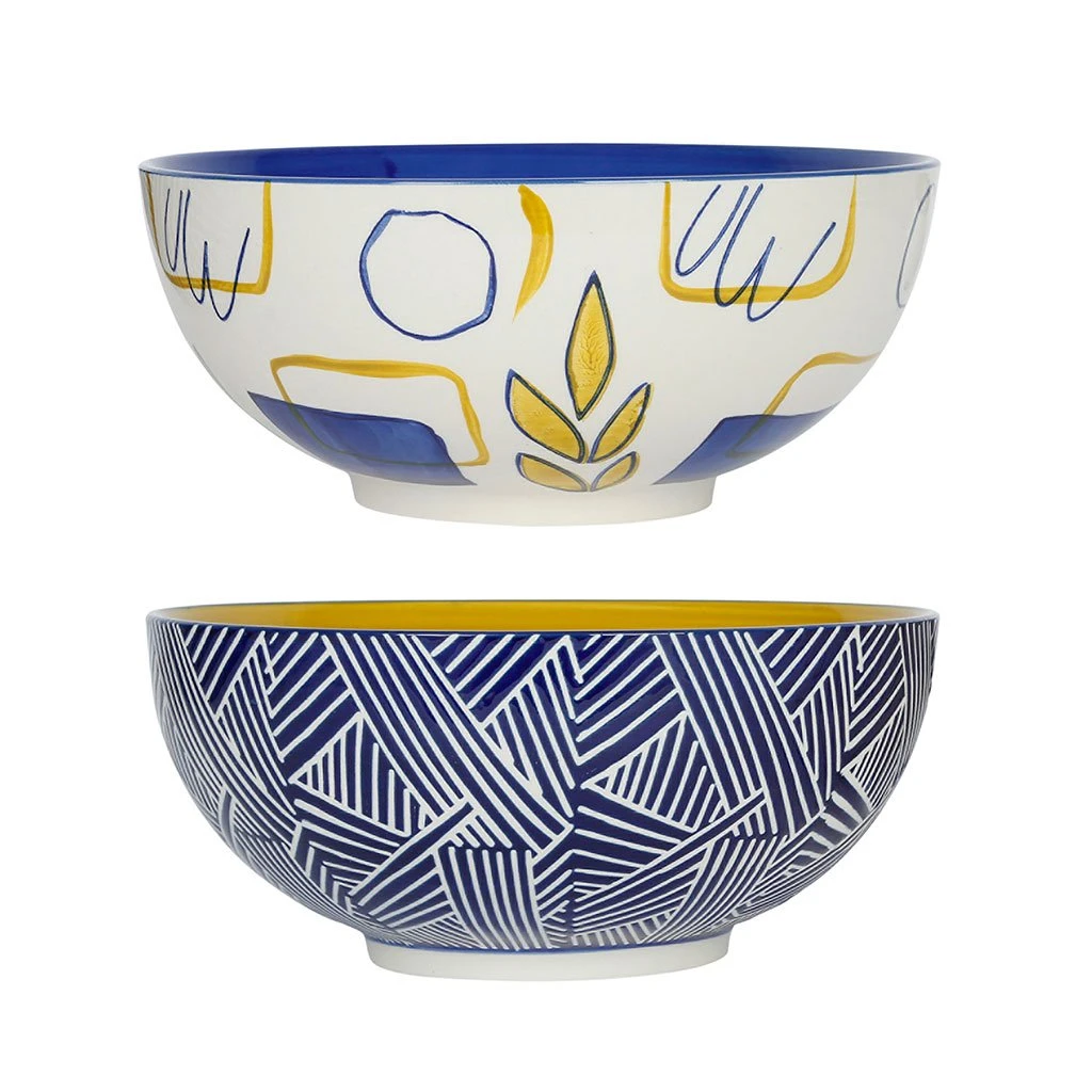 SEMA DESIGN Lot De 2 Saladiers En Grès Bleu - Arty Folk Bleu 3 SEMA DESIGN Lot De 2 Saladiers En Grès Bleu - Arty Folk Bleu