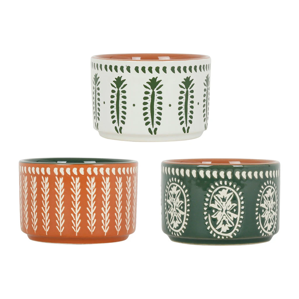 SEMA DESIGN Lot De 3 Coupelles En Grès Et Plateau Terracotta, Vert Et Blanc - Romance Vegetal 5 SEMA DESIGN Lot De 3 Coupelles En Grès Et Plateau Terracotta, Vert Et Blanc - Romance Vegetal – Image 3