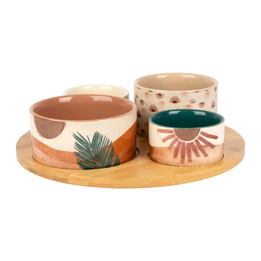 SEMA DESIGN Coupelles X4 En Porcelaine Et Plateau En Bambou - Sweet Leaves 3 SEMA DESIGN Coupelles X4 En Porcelaine Et Plateau En Bambou - Sweet Leaves