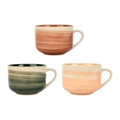 SEMA DESIGN Tasse Dejeuner X3 Sweet Leaves Terracotta+vert+corail 60cl-d12xh8.5cm Gres