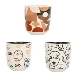 SEMA DESIGN Gobelets X3 Visage Beige Et Brun 10cl En Grès - Terre Brulée