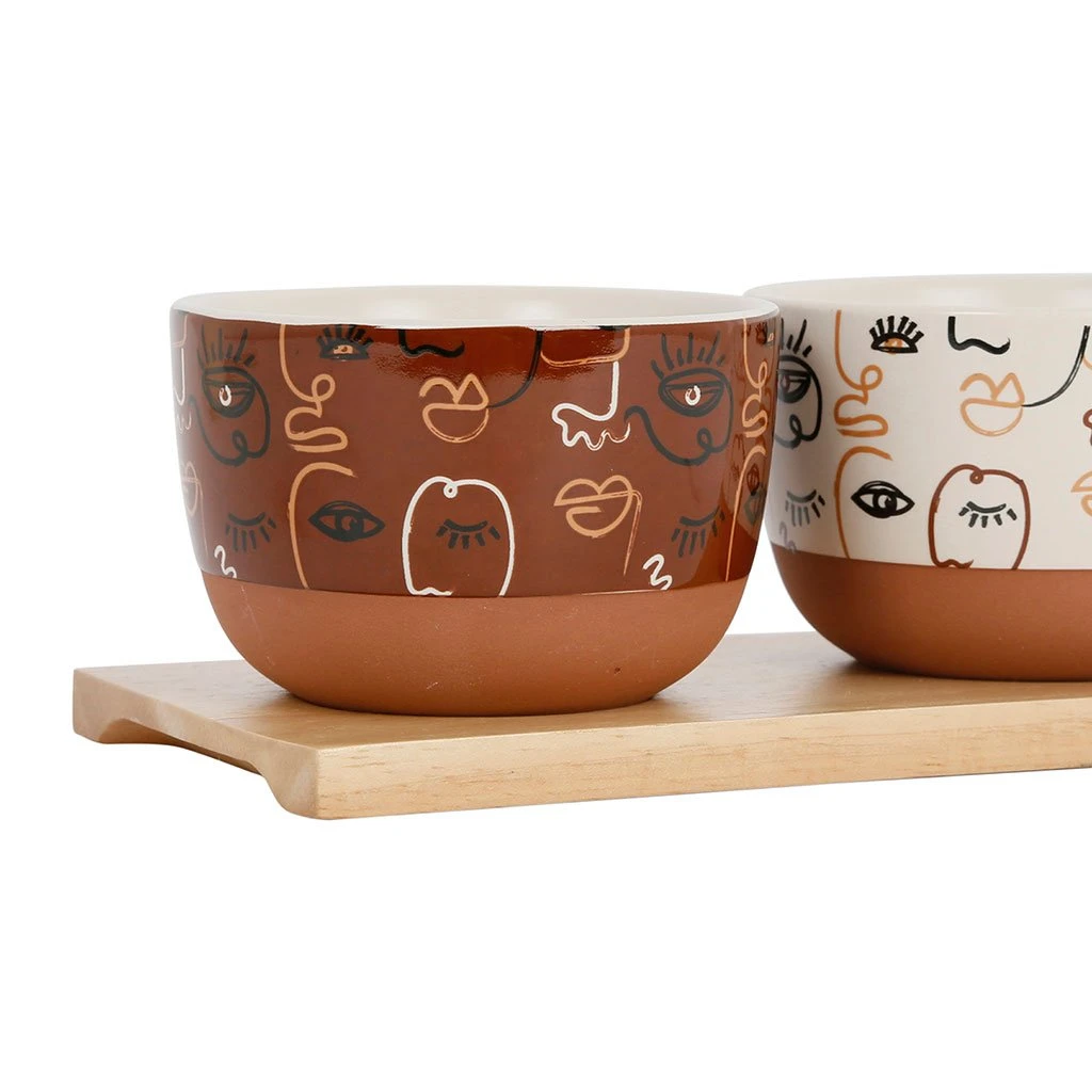 SEMA DESIGN Coupelles X3 Beige Et Brun En Grès Et Plateau En Bois - Terre Brulée 5 SEMA DESIGN Coupelles X3 Beige Et Brun En Grès Et Plateau En Bois - Terre Brulée – Image 3