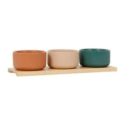 SEMA DESIGN Coupelles X3 Terracotta Et Plateau Bois Hervea - Sweet Leaves -Côté Table Store 76983 DET01 WEB