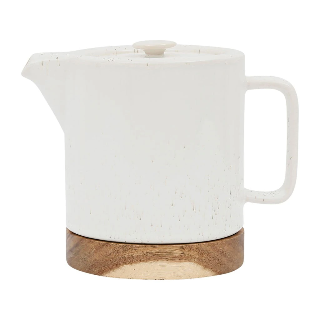 SEMA DESIGN Théière Avec Filtre Blanc Moucheté 1.15l En Grès Et Dessous En Bois - Nordika 3 SEMA DESIGN Théière Avec Filtre Blanc Moucheté 1.15l En Grès Et Dessous En Bois - Nordika