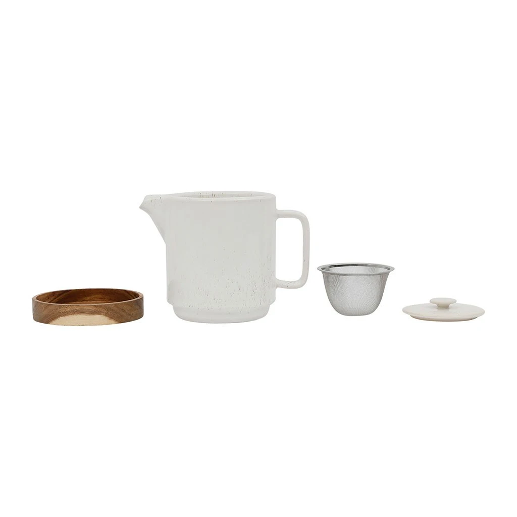 SEMA DESIGN Théière Avec Filtre Blanc Moucheté 1.15l En Grès Et Dessous En Bois - Nordika 4 SEMA DESIGN Théière Avec Filtre Blanc Moucheté 1.15l En Grès Et Dessous En Bois - Nordika – Image 2