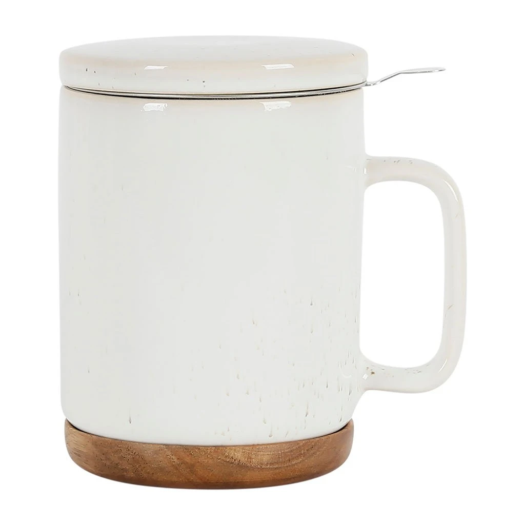 SEMA DESIGN Tisanière Avec Filtre Blanc Moucheté 45cl En Grès Et Dessous En Bois - Nordika 3 SEMA DESIGN Tisanière Avec Filtre Blanc Moucheté 45cl En Grès Et Dessous En Bois - Nordika