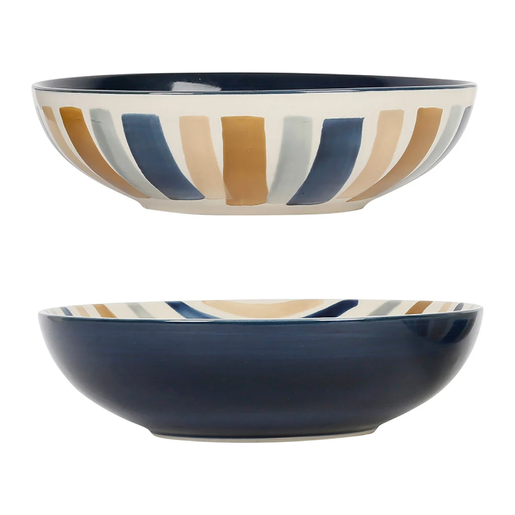 SEMA DESIGN Coupes X2 Rayé Bleu Et Beige D22cm En Grès - Blue Sand 3 SEMA DESIGN Coupes X2 Rayé Bleu Et Beige D22cm En Grès - Blue Sand