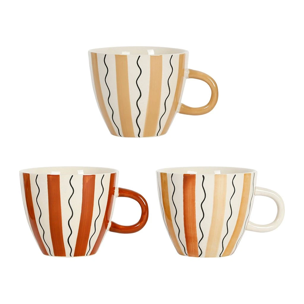 SEMA DESIGN Tasses à Déjeuner X3 Rayés Terracotta 60cl En Grès - Madeira 3 SEMA DESIGN Tasses à Déjeuner X3 Rayés Terracotta 60cl En Grès - Madeira