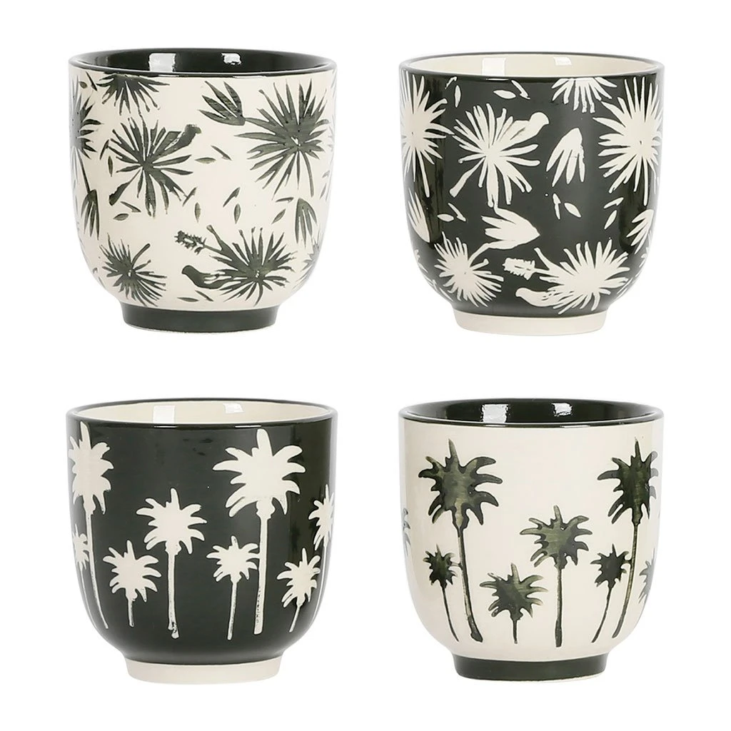 SEMA DESIGN Gobelets X4 Palmier Vert Foncé 17.5cl En Grès - Palmea 3 SEMA DESIGN Gobelets X4 Palmier Vert Foncé 17.5cl En Grès - Palmea